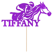 Horse riding and jockey racing birthday custom name Glitter Topper