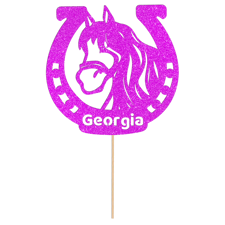 Cute pony horse shoe horseriding birthday custom name Glitter Topper