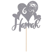 Cute pony and horse riding love heart birthday custom age & name Glitter Topper