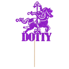 Cute carousel horse riding funfair birthday custom age & name Glitter Topper